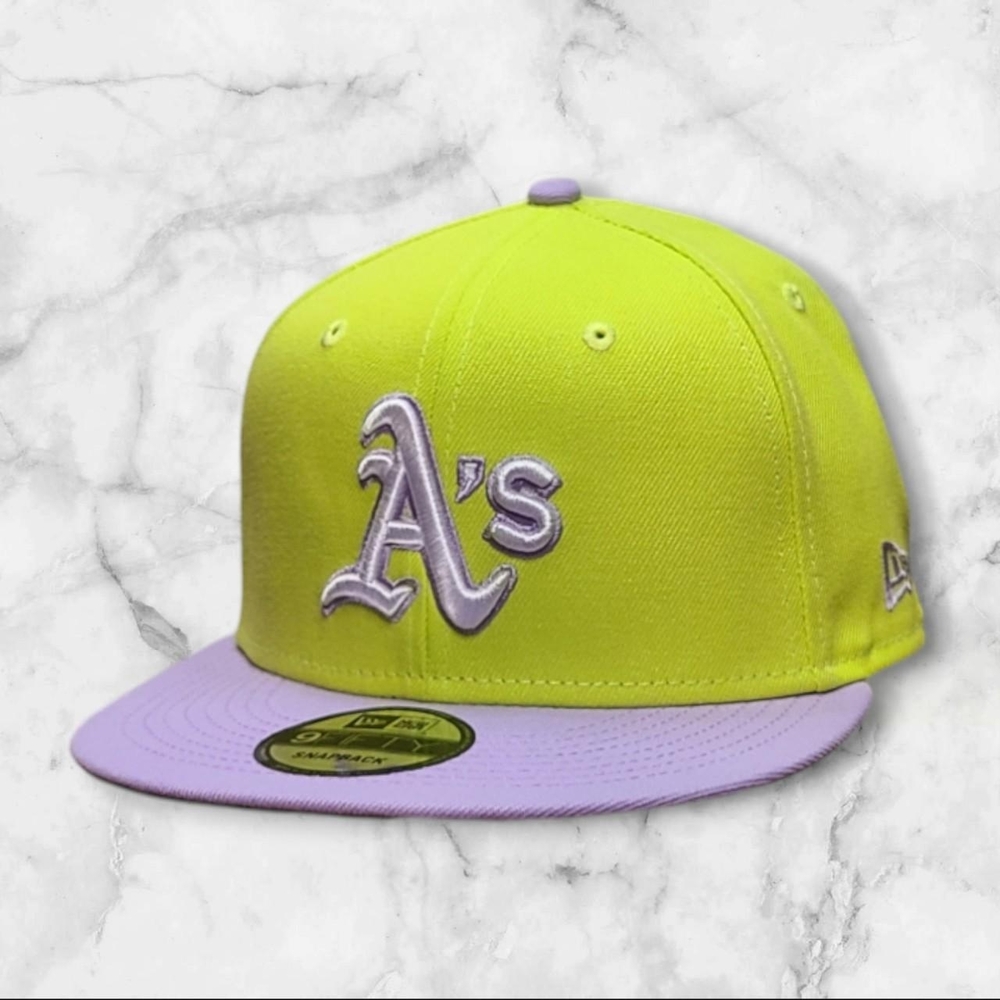 Men's New Era Neon Green/Lavender Oakland Athletics Spring Color TwoTone 59FIFTY